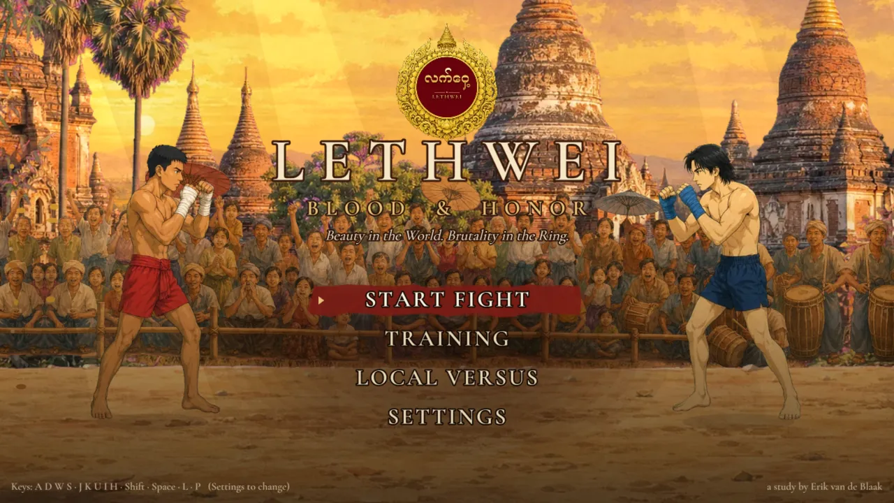 Lethwei: Blood & Honor: two fighters at sunset among the temples of Bagan